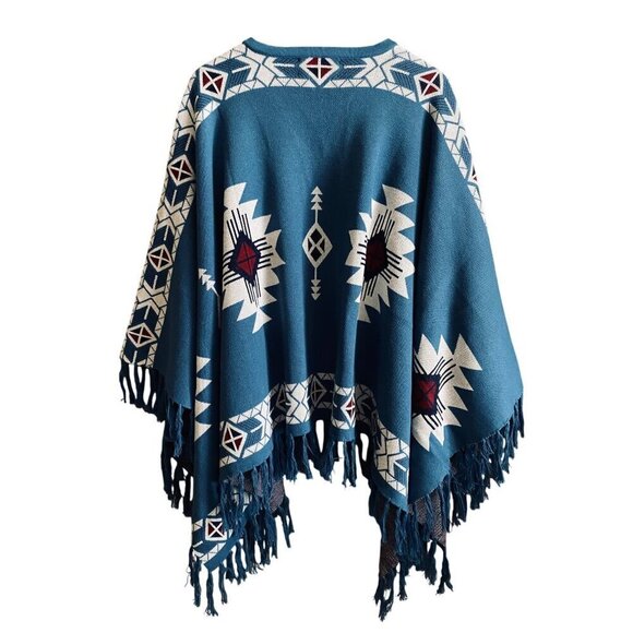 Lucchese Lightweight Alpaca Cape Peruvian Poncho Taos Collegiate Blue OS NWT - Picture 2 of 6